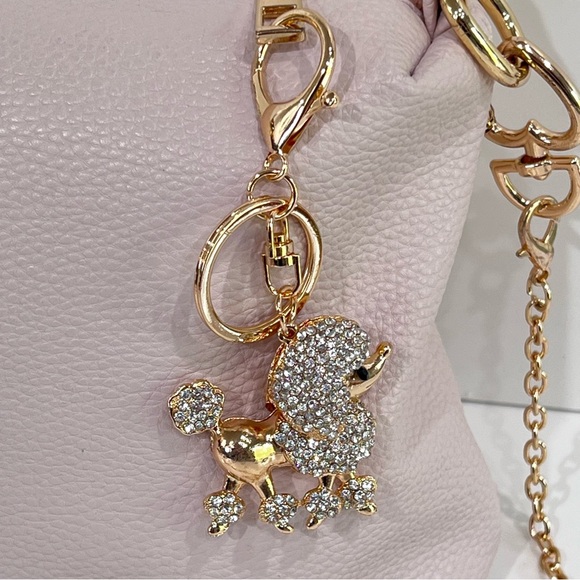 Gold Tone Poodle 🐩 Bag Charm Keychain With Rhinestone Embellishments - Picture 1 of 4